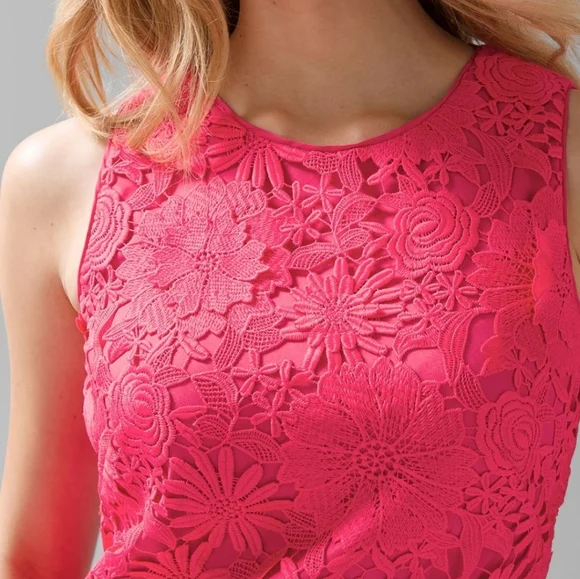 NEW White House Black Market Sleeveless Embroidered Lace Shift Dress Azalea Pink - Picture 3 of 5